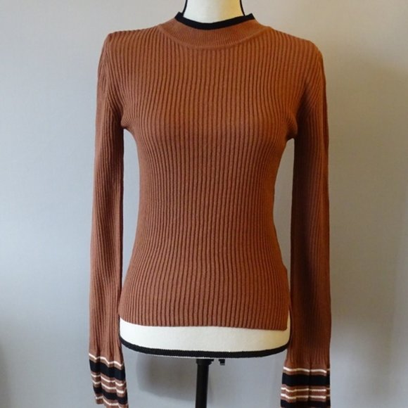 J.O.A. Sweaters - NEW J.O.A. Flared Sleeve Rib Knit Striped Sweater